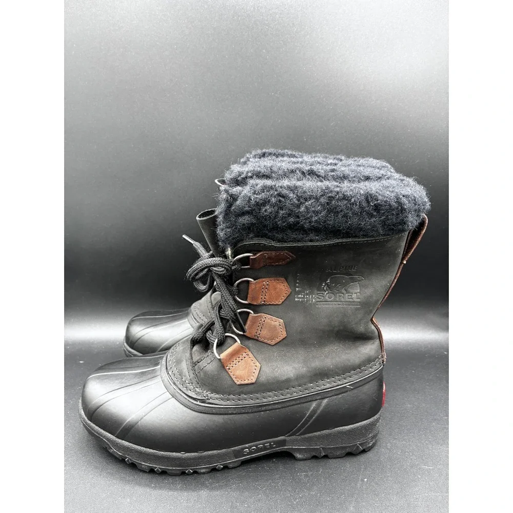 Sorel Alpine‎ Mens 8 Black Leather Waterproof Snow Winter Duck Boots Made Canada